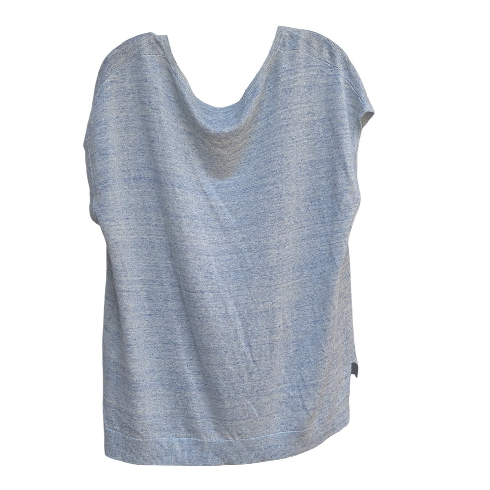 Patagonia Women Light Blue Heather Knit Boat Neck High Low Short Sleeve Sweater - Picture 4 of 4